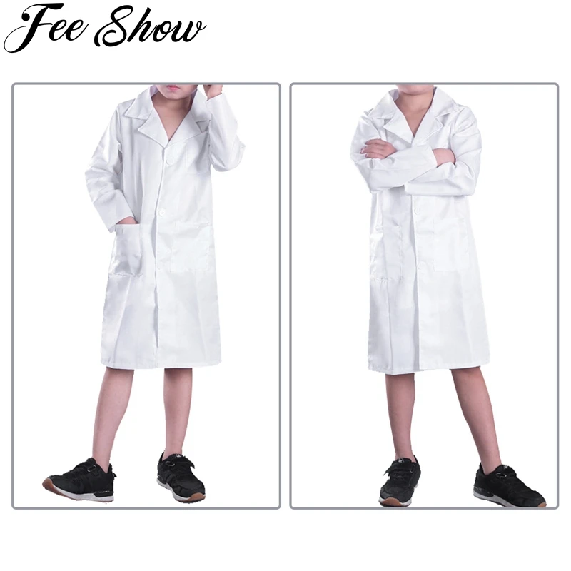 

2017 New Unisex Boys Girls White Long Sleeves Doctor Cosplay Uniform Party Halloween Cosplay Christmas Costume Lab Coat SZ 4-14Y