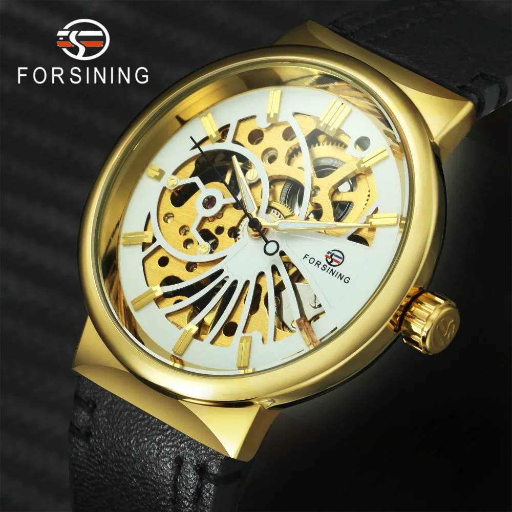 

FORSINING Royal Vintage Men Auto Mechanical Watch Leather Strap Skeleton Carved Design Fashion Dress Wrist Watches for Man Gift