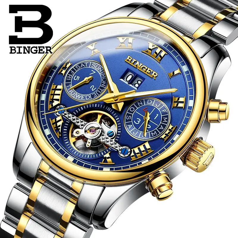 

BINGER 2018 business watch men Automatic Luminous clock men Tourbillon waterproof Mechanical watch top brand relogio masculino
