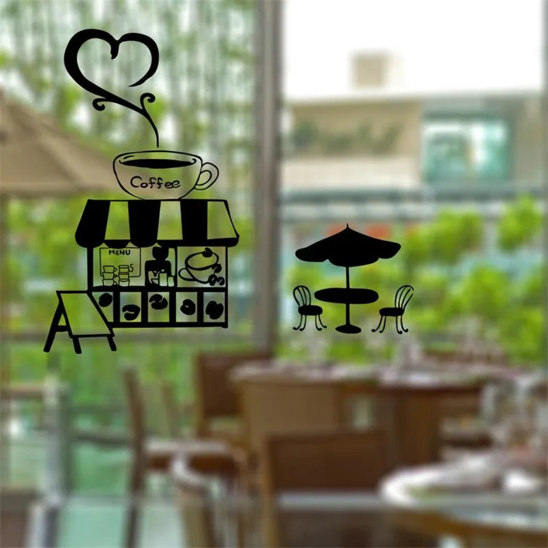 Window Stickers Coffee Shop Pub Bar Romantic Casual Decoration Mural