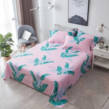 

Leaves plant Flat Sheet pink Bed sheet pillow cases comfortable twin full queen king Good quality Elegant style Home textile