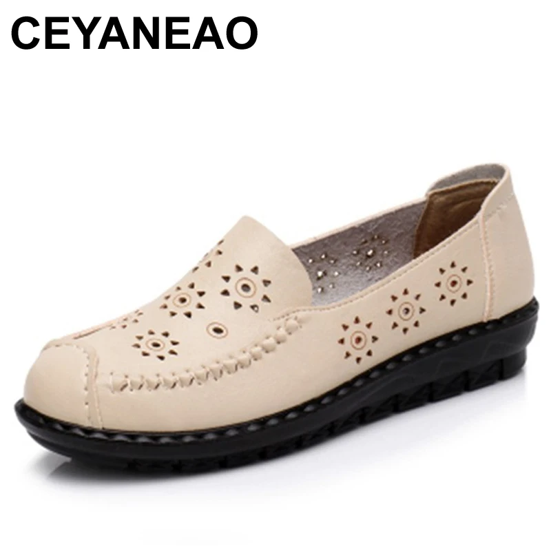 

CEYANEAOSpring Summer Fashion Women Flats 2018 New Good Quality Leather Women Shoes Ladies Causal Slip On Soft Mother ShoesE1648