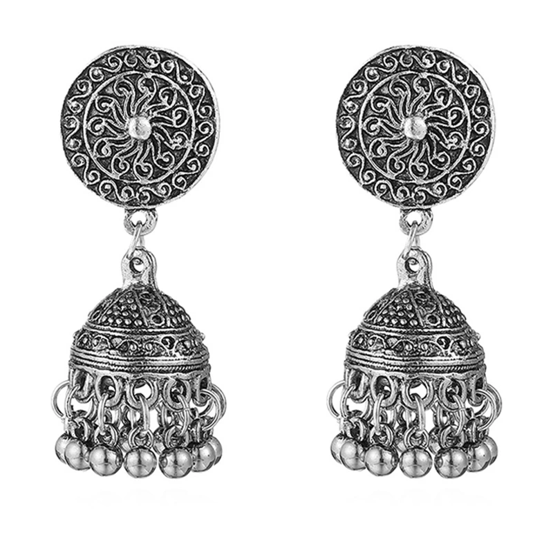 MISANANRYNE, индийские ювелирные изделия Jhumka, серебряные маленькие колокольчики, висячие серьги с кисточками для женщин, девушек, Boho, этнические круглые висячие серьги