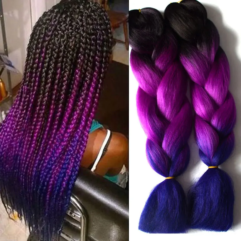Blue Ombre Kanekalon Braiding Hair 1 10Pcs Ombre Three ...