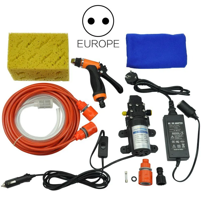 1set US Car wash set Автомойка высокого давления, электрическая моющая машина 12 в 76 Вт, мойка для автомобиля, насос, очиститель+ 220 до 12 В, адаптер, посылка - Цвет: 1set US Car wash set