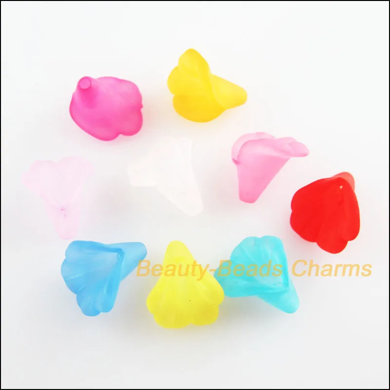 

80 New Acrylic Charms Plastic Horn Flower Spacer Beads End Caps Mixed 9mm