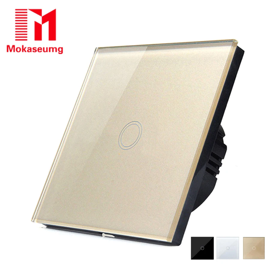 220V EU Touch Wall Light Switch 1 Gang 1 Way Home Led Bulb Switch Crystal Glass Panel Touch