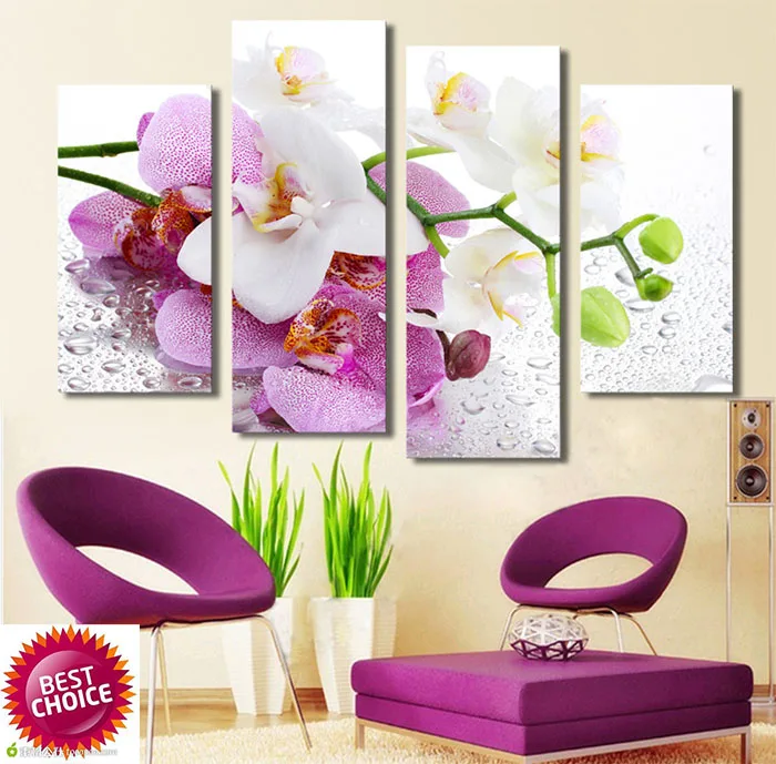 4 painel de pintura impresso borboleta flor da orqudea phalaenopsis rosa impresso em tela home decor - Flor Decor 4 painel de pintura impresso borboleta flor da orqudea phalaenopsis rosa impresso em tela home decor - Flor Decor