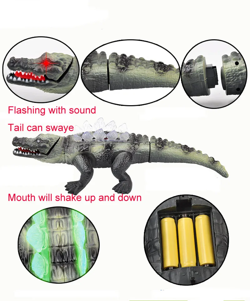 Электрический ползать Крокодил Игрушка Мигает крокодил с Звук светящийся Животные модель Игрушечные лошадки для детей Интерактивные
