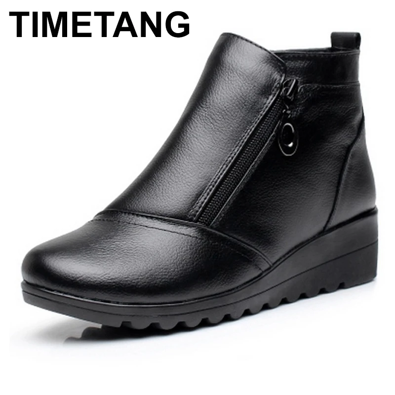 

TIMETANG Winter Women Shoes Woman Genuine Leather Flat Snow Boots 2017 Warm Ankle Boots Women Boots