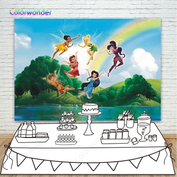 

Fairy Tale World Photography Background Fairy Tinker Bell with Her Friends 7x5ft Rainbow Natural Scenery Magic World Backdrop