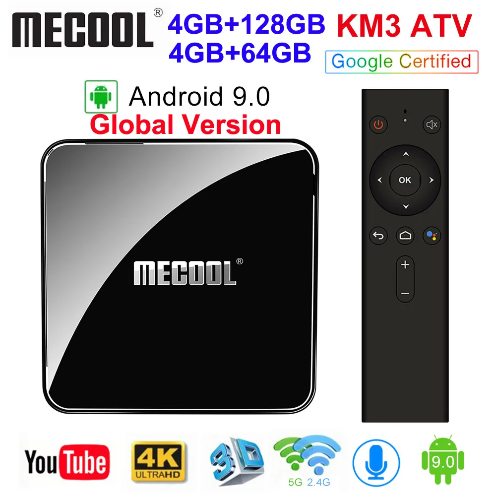 MECOOL KM3 A ТВ Android ТВ 9,0 Google сертифицированных Android 9,0 ТВ коробка 4 GB 64 GB Amlogic S905X2 4 K 2,4G 5G Dual Wi-Fi BT4.0 Декодер каналов кабельного телевидения