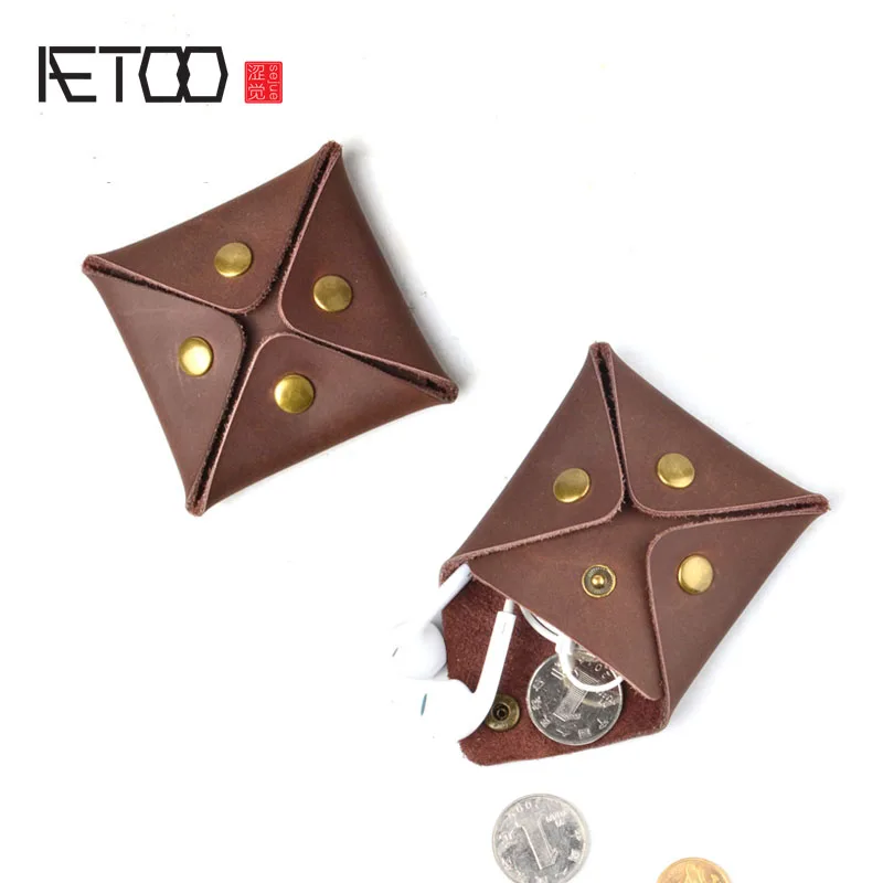 AETOO Retro cowhide creative square purse button small coin purse
