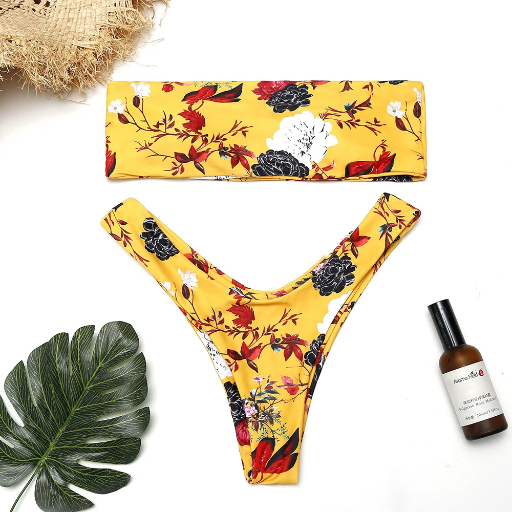 PLAVKY 2018 Sexy Retro Bandeau Biquini Swim Bathing Suit Reversible Swimsuit High Cut Swimwear Women Brazilian Bikini