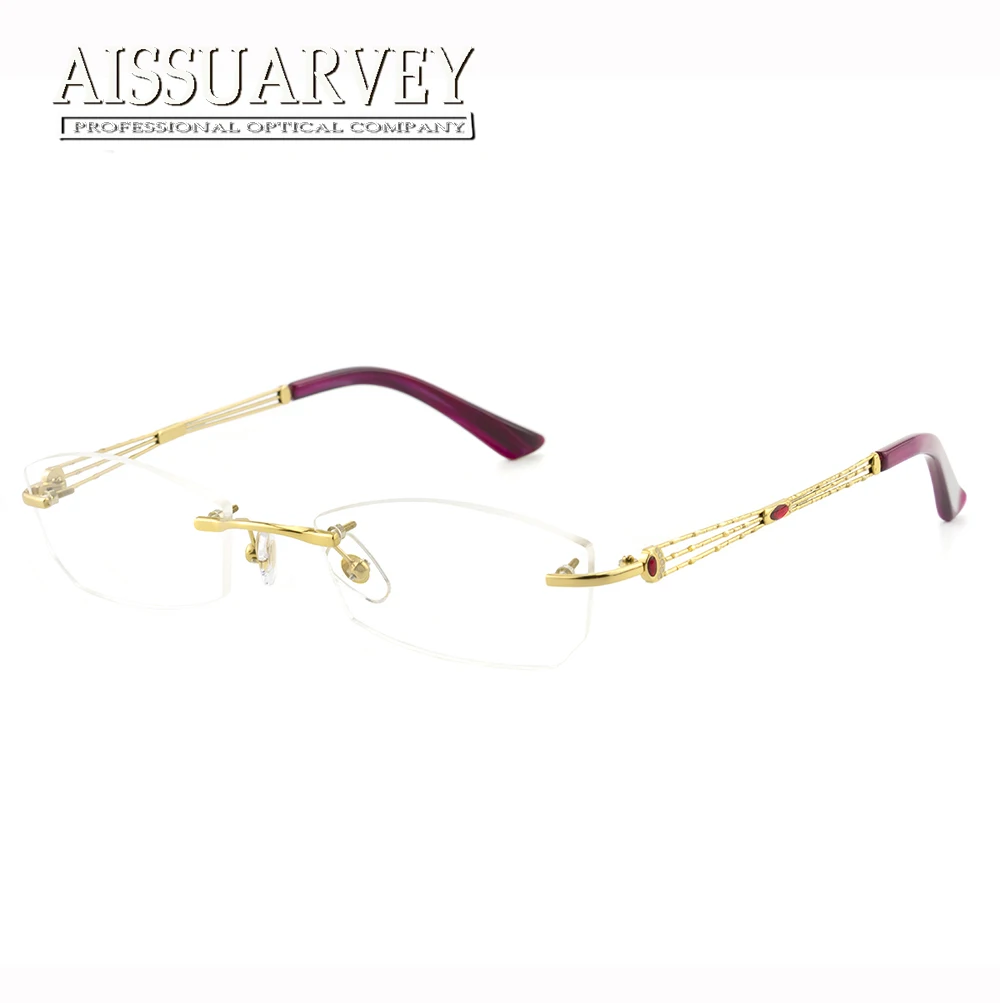 

Rimless Eyeglasses Frames Women Titanium Alloy Flexible Hollow Fashion Brand Designer Golden Light Optical Prescription Goggles