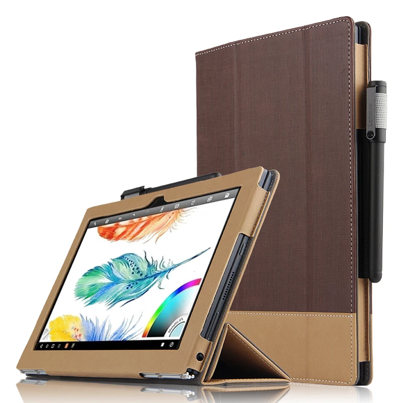 

Ultra Slim 3-Folding Canvas Folio Stand PU Leather Cover Protective Case For Lenovo Yoga Book 2016 YB-X90F YB-X91F 10.1" Tablet