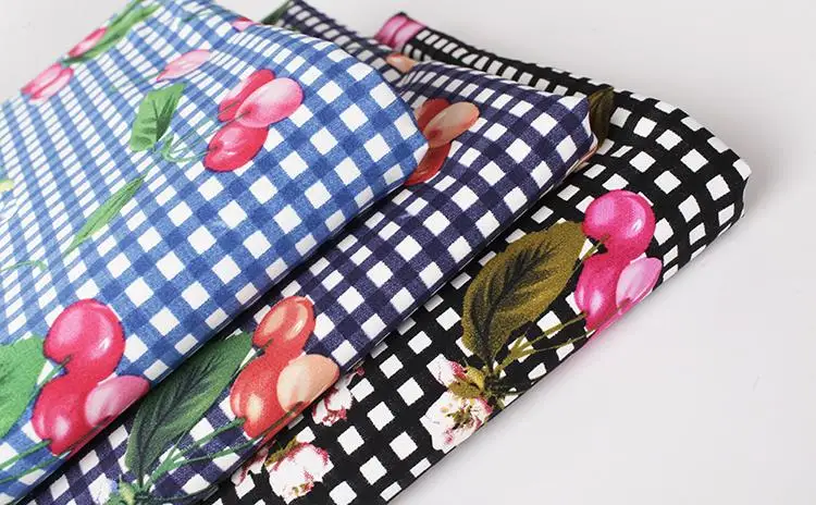 

LEO&LIN DIY Manual Quilt Home Clothes Pure Cotton Cloth Squares Cherry Flowers Patchwork Cotton Fabric Tissus 50cm