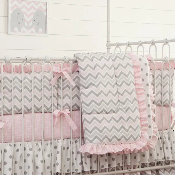 Grey Pink Chevron Dot Crib Bedding Baby Set Sweet Grey Pink Chevron Dot Crib Bedding Baby Set Sweet Nursery Per Quilt Ed