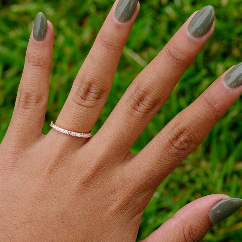 Silverwill нежное розовое золото Кольца простой mujer moda femal палец кольцо серебро 925 половина проложить Кристалл CZ модные украшения