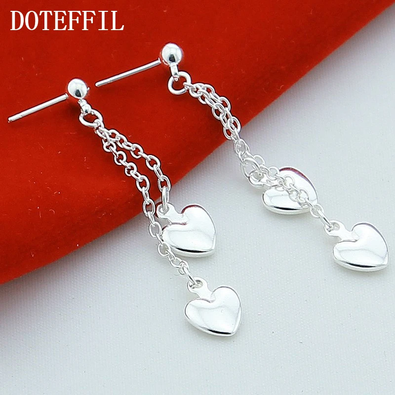 DOTEFFIL 925 Sterling Silver Solid Heart Drop Earrings For Woman Wedding Engagement Fashion Party Charm Jewelry