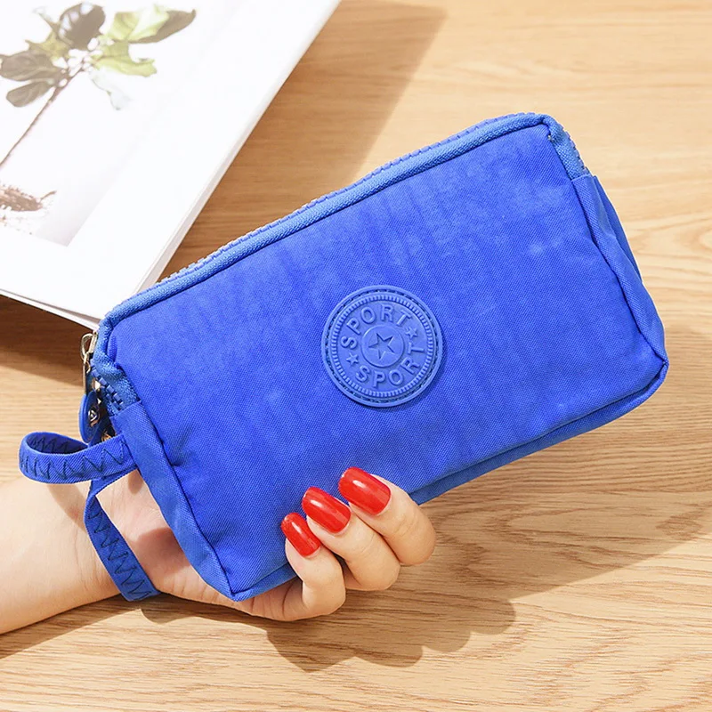 MoneRffi короткий кошелек с тремя молниями для женщин, сумка для мобильного телефона, Модный стильный кошелек для монет Monederos Mujer - Цвет: Синий