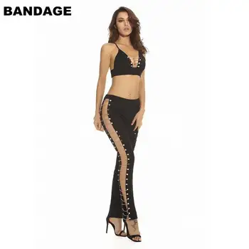 

Leger Babe 2019 HL Summer Arrivals Fashion Zipper Button Detail Sexy Party Bandage Two Piece Crop Top Pants Set Women Outfits