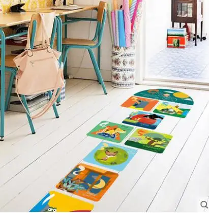 Мультфильм детский сад детская комната, чтобы приклеить толстые стены палки животных Номера игры hopscocky пол наклейки
