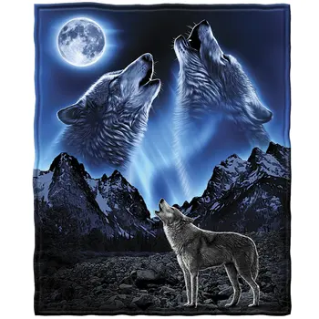 

Wolves Howling Moon Fleece Throw Custom Soft Blanket Indian Mexican Blanket Christmas