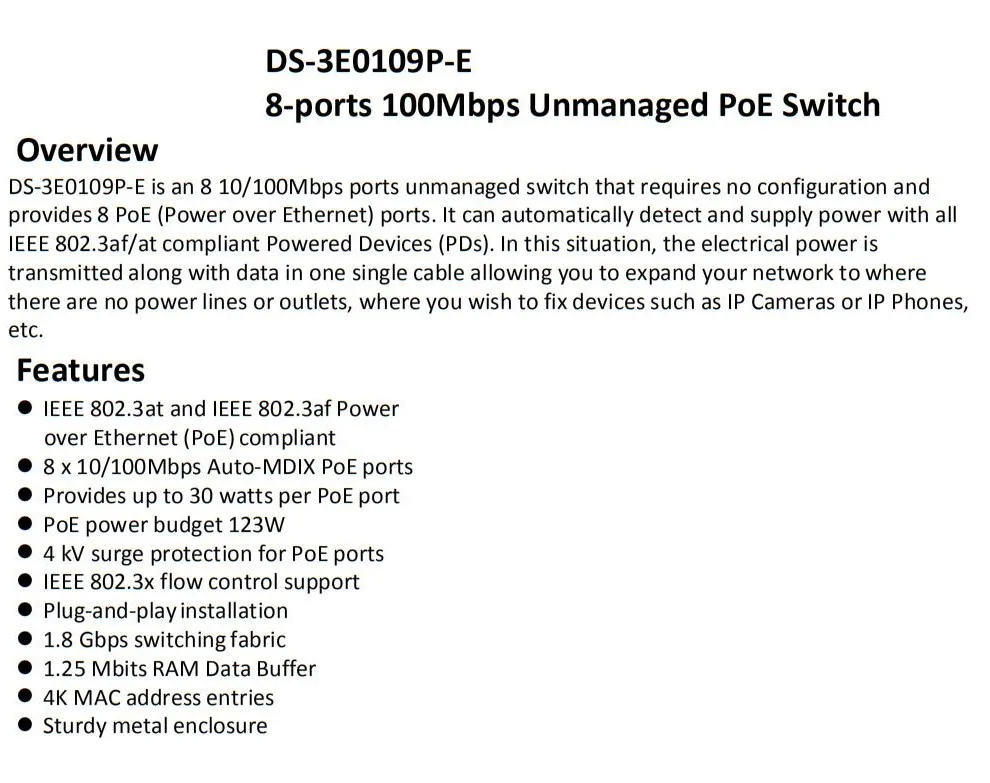 Switch de Rede Hik com Logotipo Lan Swtich Ds-3e0105p-e Ds-3e0109p-e Ds-3e0318p-e Ds-3e0326p-e 4ch 8ch 16ch 24ch Poe 4 LAN POE Swtich