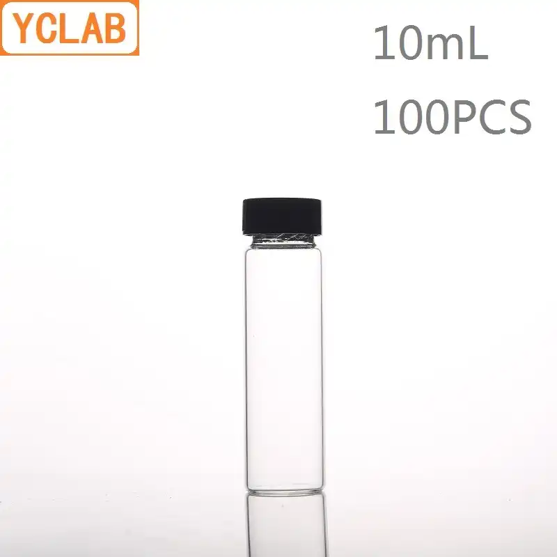 YCLAB 100 шт 10 мл стеклянная бутылка для образцов флакон для сыворотки прозрачный винт с пластиковой крышкой и PE Pad лабораторное химическое оборудование - изображение