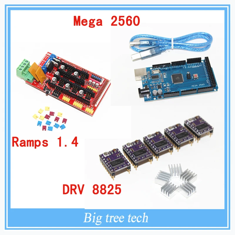  3D Printer 1pc Mega 2560 R3 + 1pc RAMPS 1.4 control panel+ 5pcs DRV8825 Stepper Motor Drive Carrier Reprap for 3D printer kit 