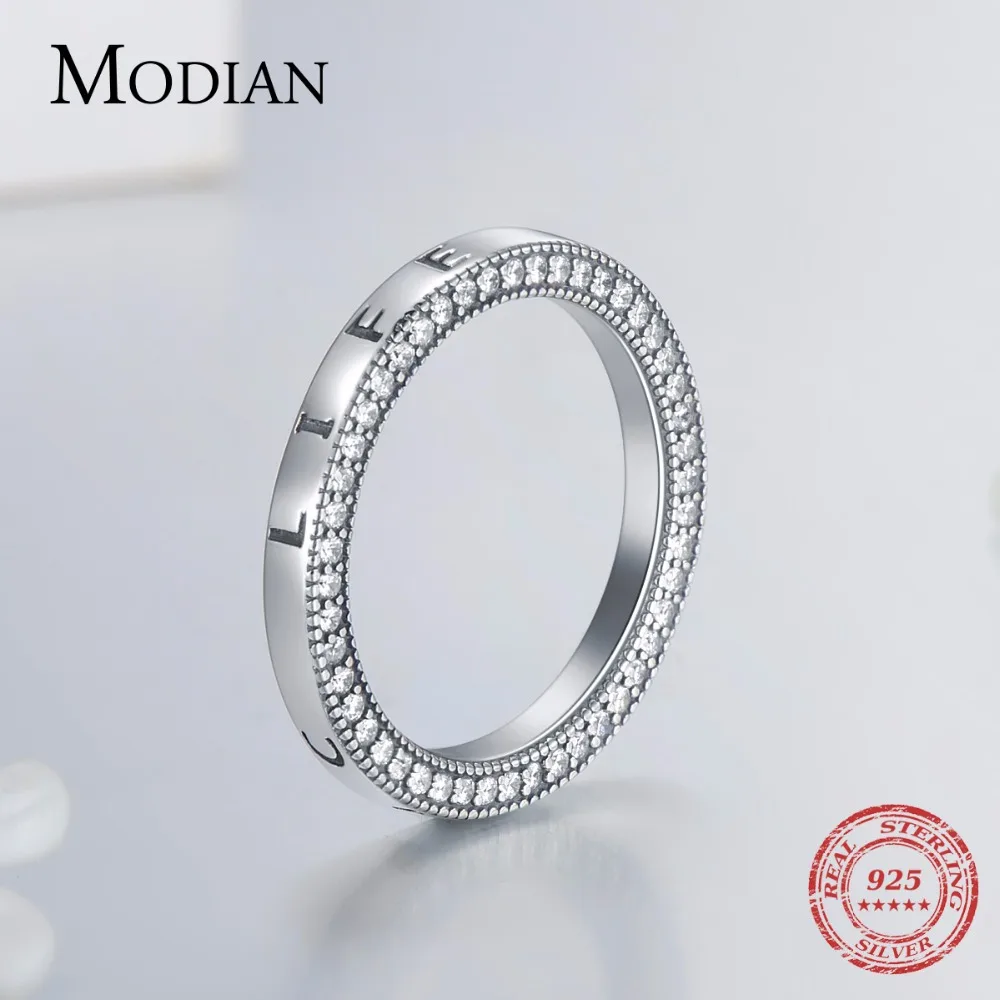 Modian, подлинное 925 пробы Серебряное кольцо с гравировкой, фантастическая жизнь, сердце, модное прозрачное CZ ювелирное изделие на палец для женщин, обручальные кольца