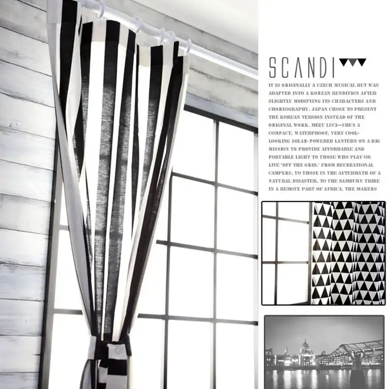 Top Finel Black And White Strip Print Curtain Panel For Living