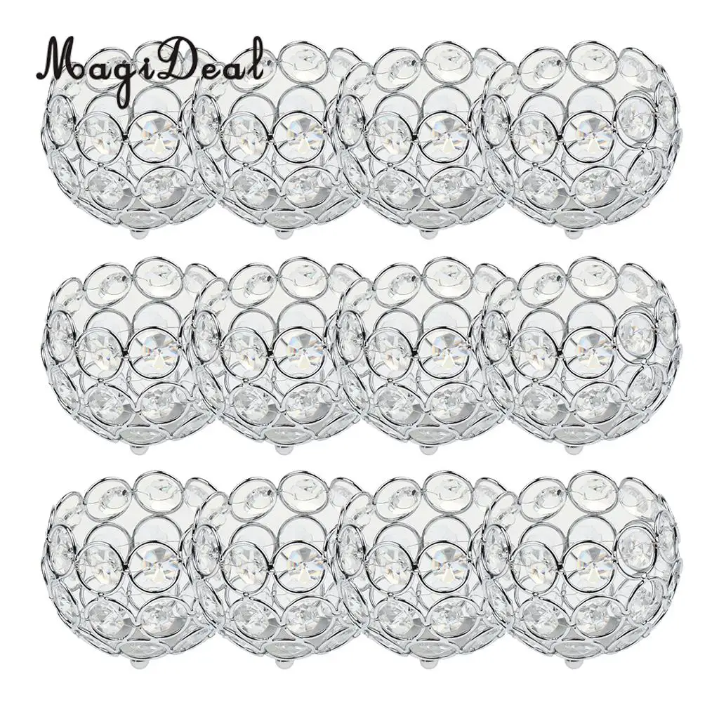 12 Pieces Crystal Beads Candle Holders Candlestick Tea Light Candle Lantern Home Wedding Xmas Table Decoration