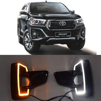 

1 Set For Toyota Hilux Revo Rocco 2018 DRL LED Daytime Running Lights Diglight 12V ABS Fog lamp Cover With Turn Yellow Signal