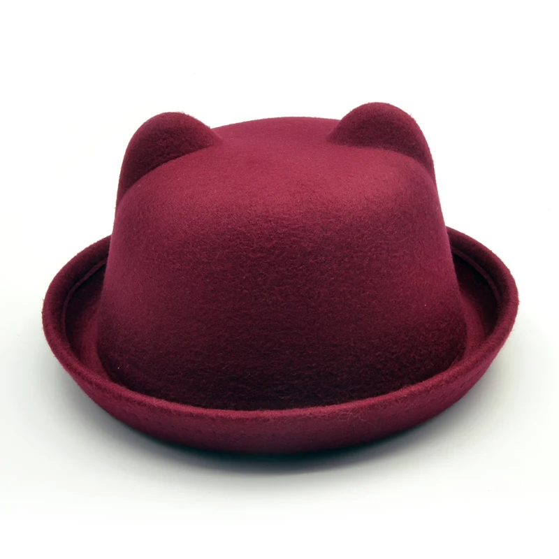 Модная популярная шляпа-федора для девочек, детская шапка с кошачьими ушками, детские шапки, фетровые шляпы, шерстяная шляпа-котелок для валяния
