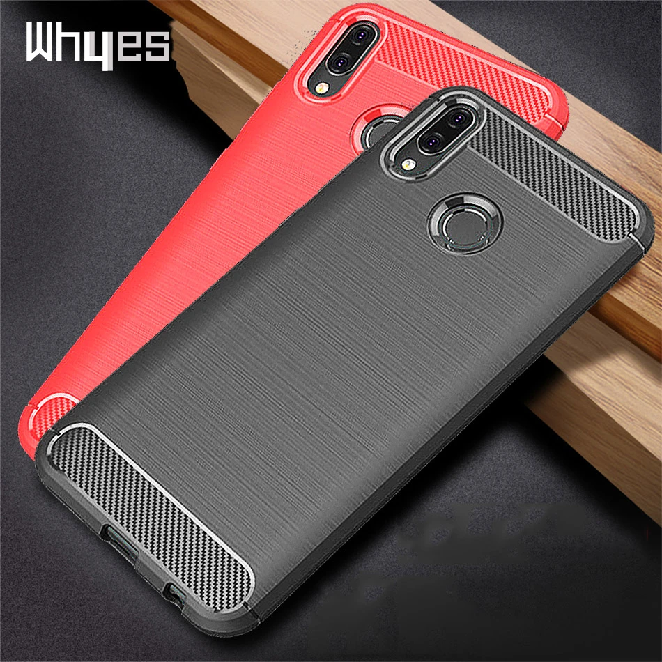 pu case for huawei Whyes Silicone Case For Huawei P Smart 2019 Plus ShockProof Fitted Carbon Fiber Soft TPU Phone Cover For Huawei P Smart Z Case huawei phone cover