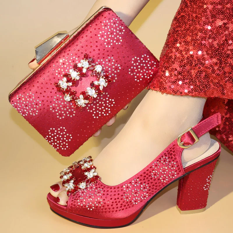

2019 Women Wedding Shoes and Bag Set Red PU Leather Italian Shoes with Matching Bag African Women Italian Shoes and Bag Set