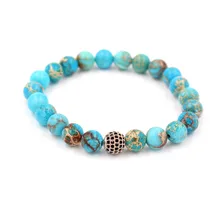 Светло-голубой император розовое золото нанизано на ободок медный шар бусы браслет