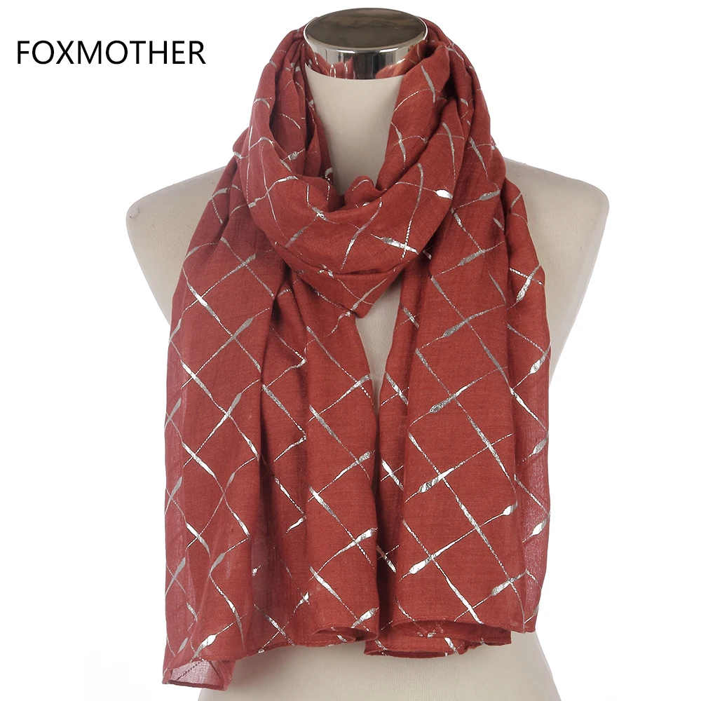 FOXMOTHER бренд Модные женские черные розовые блестящие металлические фольги серебряные клетчатые шарфы для женщин s