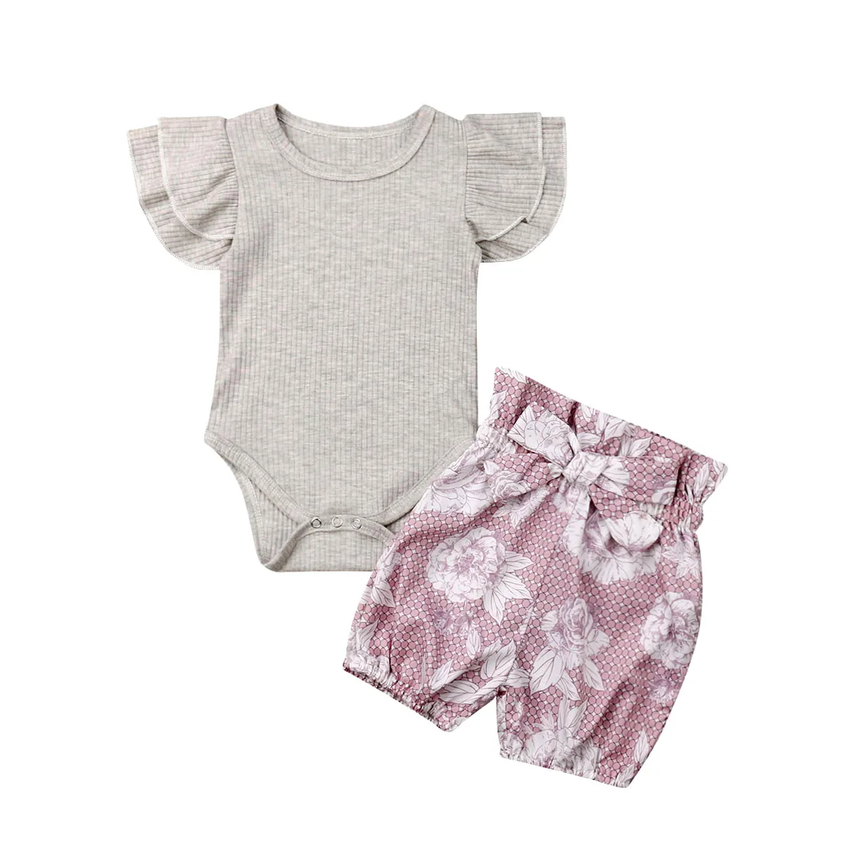 

0-24M Summer Newborn Baby Girls Clothes Ruffle Sleeve Romper Floral Shorts Outfits