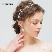 Кристаллы листья оголовье для женщин аксессуары для волос с жемчугом золотые цветы украшение для волос с серьгой SHA29