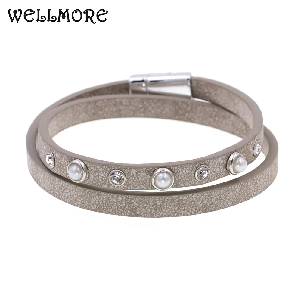

WELLMORE 2 Layers leather bracelet 7 colors stars crystal bracelets for women Bohemian bracelet drop shipping