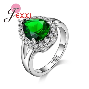 

Accessories Elegant Women Green Crystal Rings 925 Sterling Silver Female Ladies Water Drop Shape Crystal Ring Jewelry