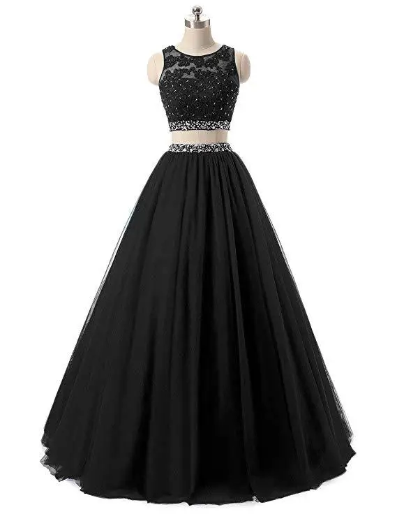 LAMYA Sexy Two piece Set Evening Dresses Long Lace Appliques Crop Top Formal Party Dress Celebrity Club Party Wholesale Gown - Цвет: Черный