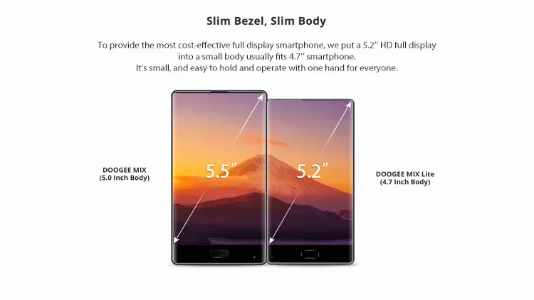 DOOGEE MIX LITE 2GB RAM 16GB ROM MTK6737 1.3GHz Quad Core 5.2 Inch IPS HD Bezel-less Screen Dual Camera Android 7.0 4G LTE Smartphone