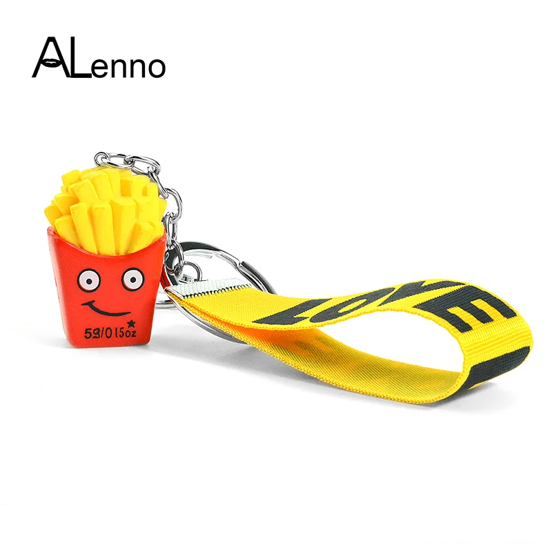 Cute Handmade Simulation Hamburger Hot Dog Cake Sandwich French Fries Popcorn Anime Keychains for Women Pendant Food Keyring | Украшения и