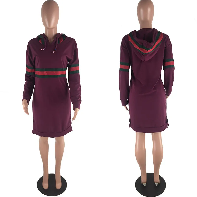 2017 Autumn Winter Casual Sweatshirt Dress Women Long Sleeve Black Striped Mini Hoodies Dresses Female Pullover Christmas Vestidos Hooded27