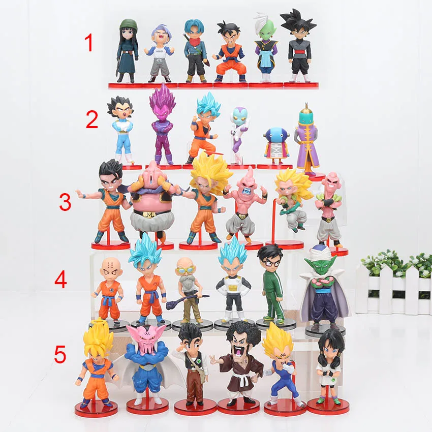 

6Pcs/set 5pcs/set 8cm Q Version Dragon Ball Z PVC Majin Buu Gotenks Saiyan Son Goku figure toys doll Zenoh Jaco model toys