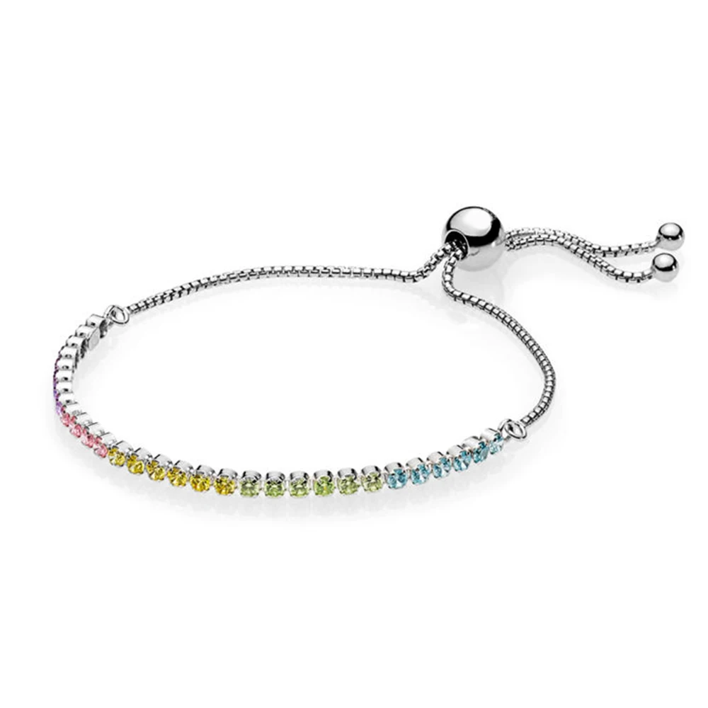

2018 New Sterling Silver Multi-Color Sparkling Strand Bracelets & Bangles CZ Fit European Charm Beads For Women Gift Diy Jewelry